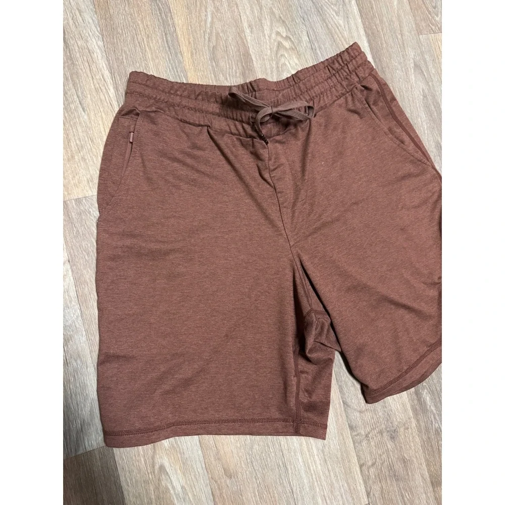 Quince Mens Performance Stretch Shorts Brown Heathered Recycled Polyester Size M - Picture 2 of 5